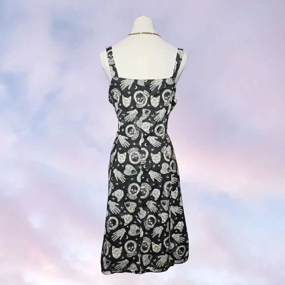 Handmade Black Ouija Board Witchy Vampy Gothic Celestial Summer Spaghetti Dress - Picture 4 of 6